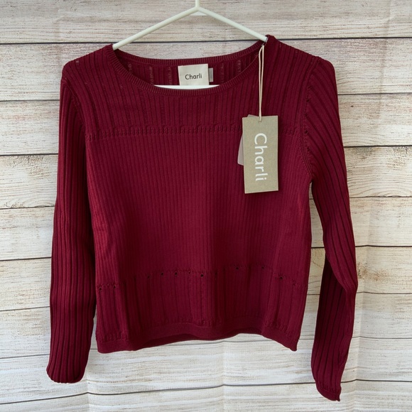 Charli London Red Long Sleeve Top Size Small - Picture 1 of 9
